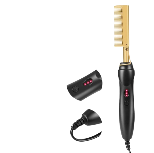 Peine Eléctrico 2 en 1 – Plancha y Rizador con Calentamiento Rápido para Cabello Húmedo y Seco.