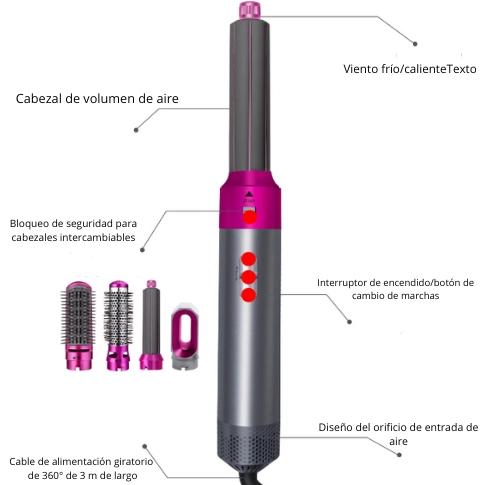Plancha Profesional 5 en 1 para Estilizado Capilar: Set: Plancha, Rizador, Secador, Peine Térmico y Airwrap