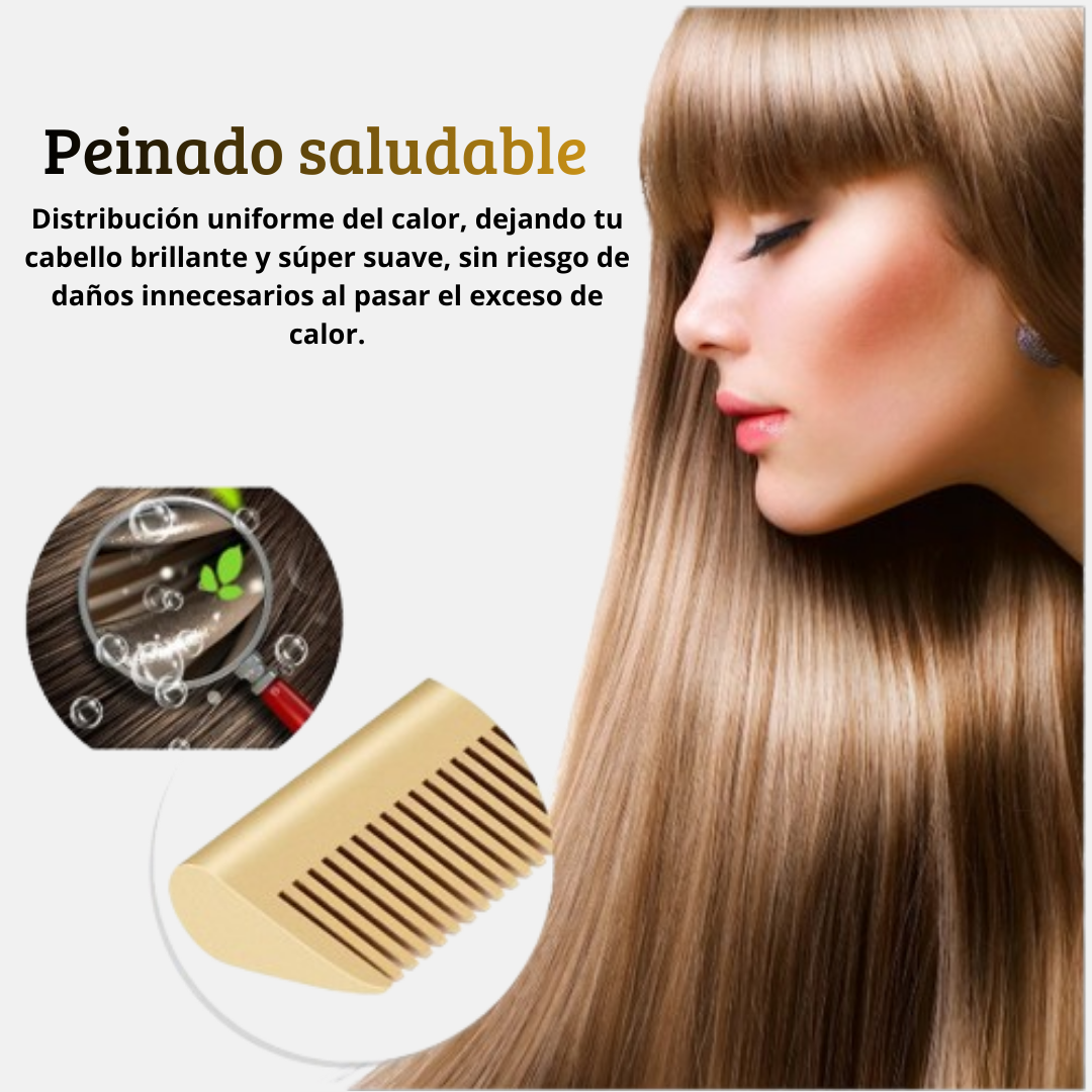 Peine Eléctrico 2 en 1 – Plancha y Rizador con Calentamiento Rápido para Cabello Húmedo y Seco.