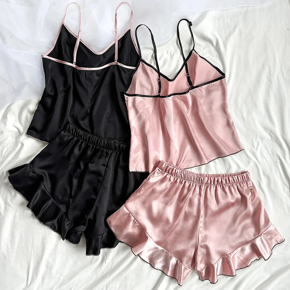 Conjunto de Pijama de Satén Suave para Mujer